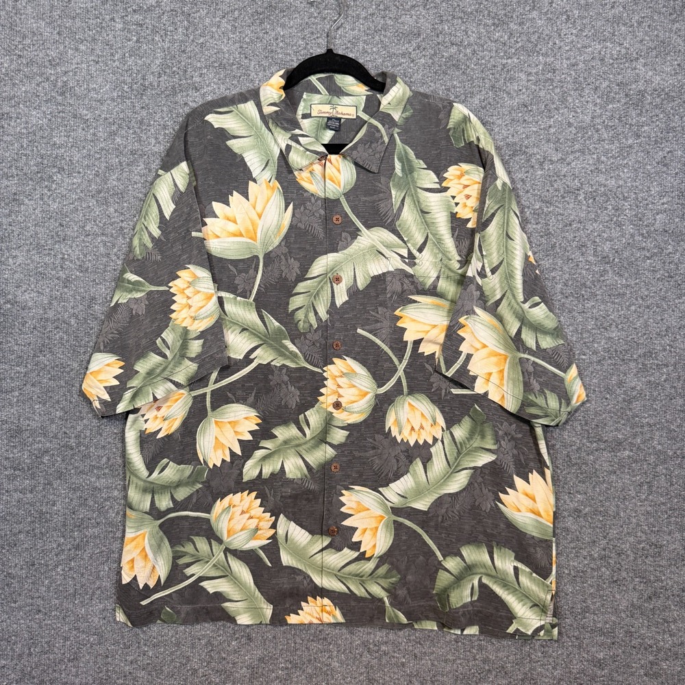 Tommy Bahama Hawaiian Shirt Mens XL Floral 100% Silk Short Sleeve‎ Aloha Flowers